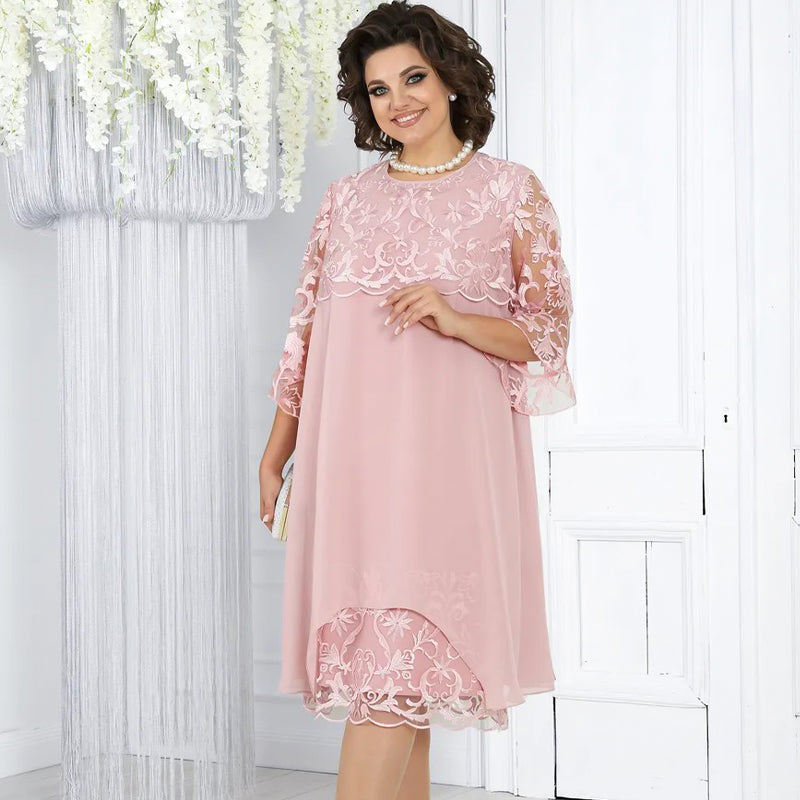 Moteriška laisva nėriniuota midi suknelė-LT