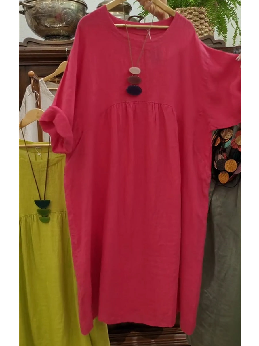 Moteriška medvilninė ir lininė suknelė su kišenėmis-LT