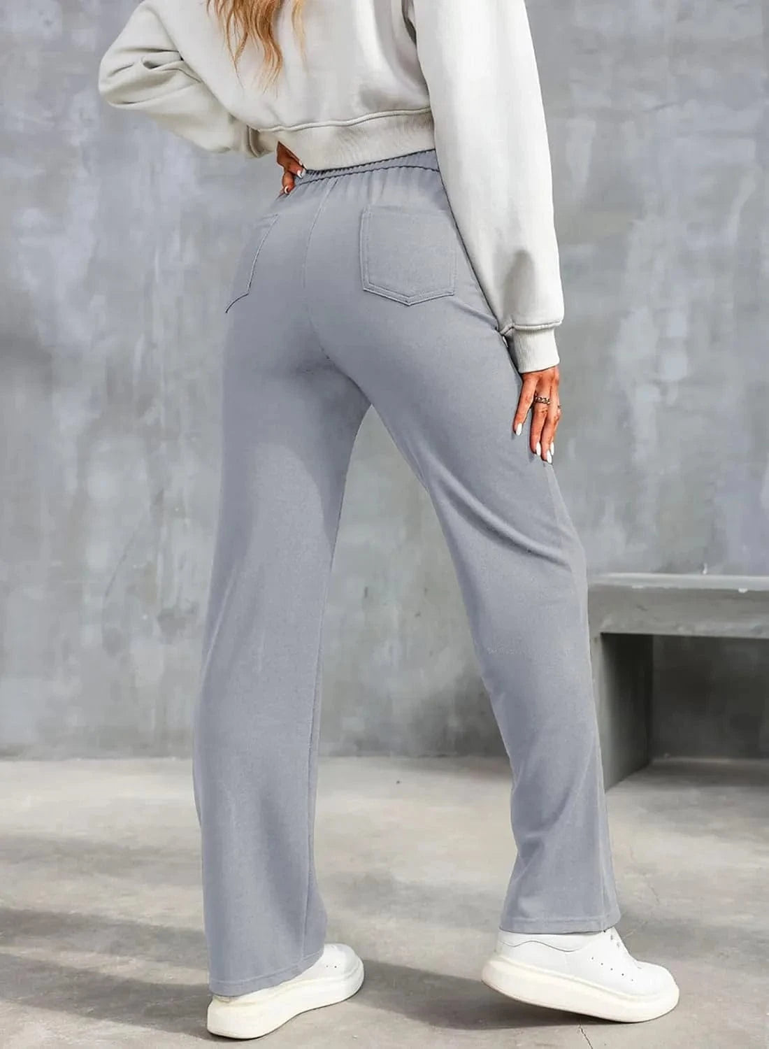 Elastinės laisvalaikio kelnės aukštu juosmeniu-LT