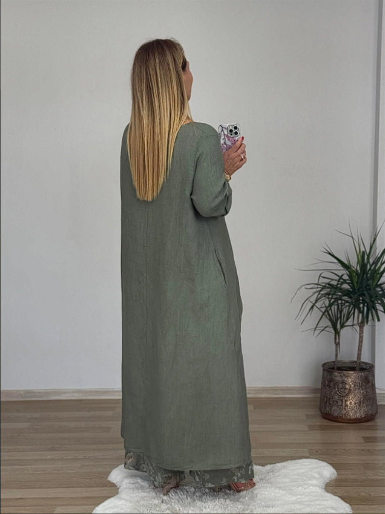 Ležérny nepravidelný top a nohavice so širokými nohavicami z bavlny a ľanu-SK