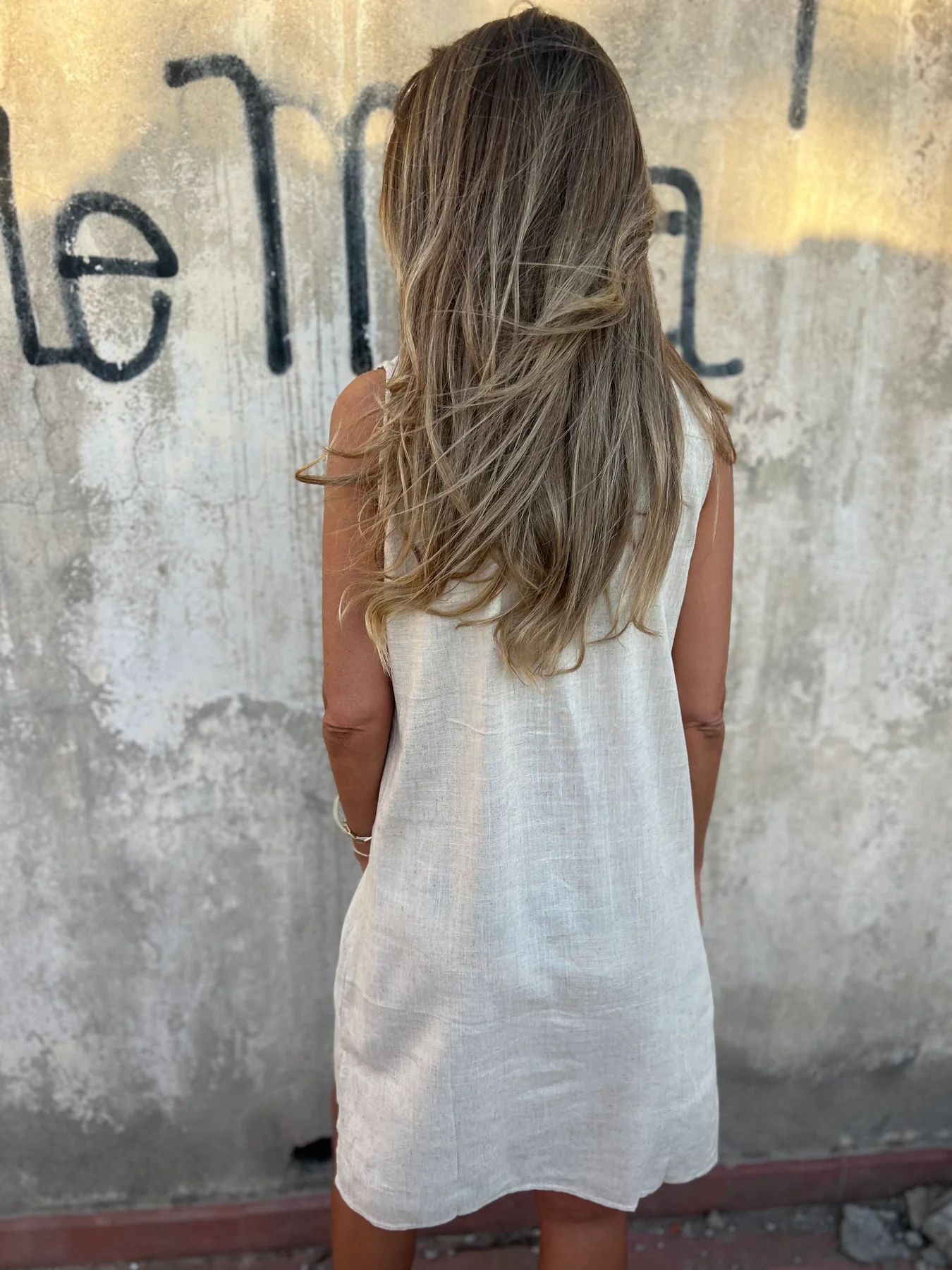 Moteriška vienspalvė medvilninė ir lininė suknelė-LT