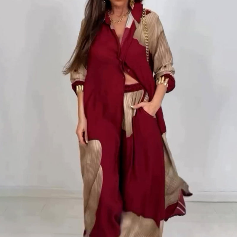 🌼Ένα κοντό πουκάμισο με στριφτό κουμπί και ένα σετ παντελόνι με κορδόνια-GR