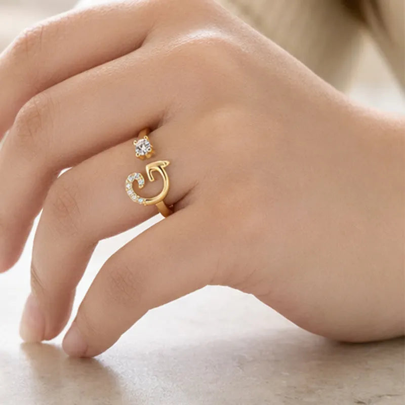 ⏳Ograniczona czasowo zniżka 50%⏰Regulowany pierścionek z inicjałem Sparkle dla kobiet💍
