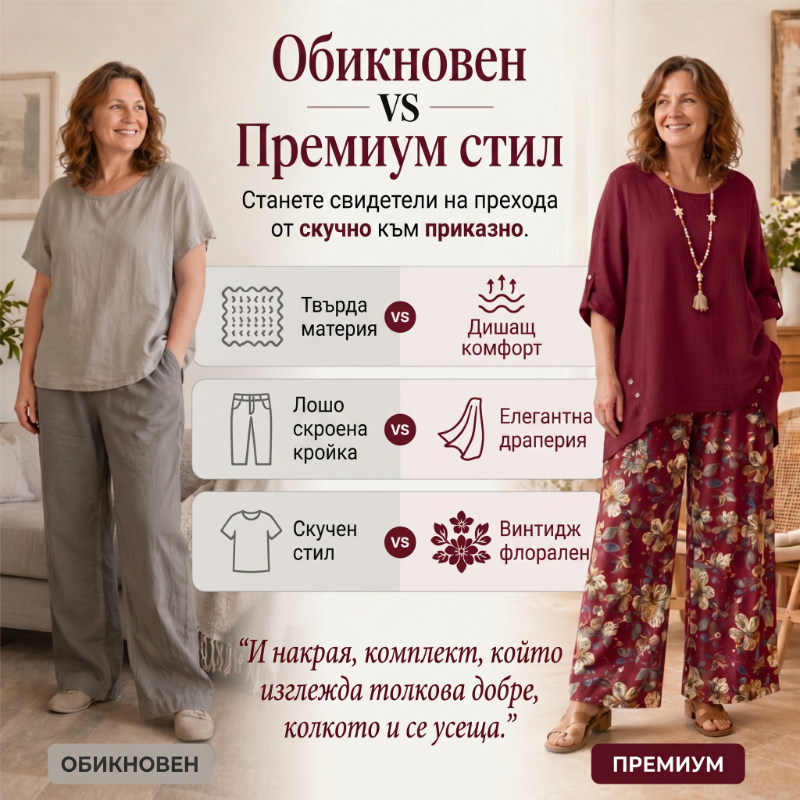 🌼🔥49% zniżki! Damski komplet w stylu boho z bawełny i lnu, z rękawami 3/4 i szerokimi spodniami