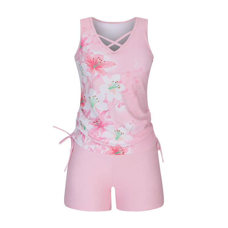 Kostium kąpielowy w paski w stylu minimalistycznym dla kobiet w dużych rozmiarach – top + spodenki