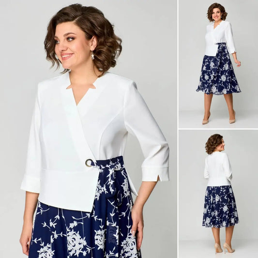 🔥【S-5XL】💃2025Nauja suknelė, mėlynos ir baltos spalvos švelnus prisilietimas-LT