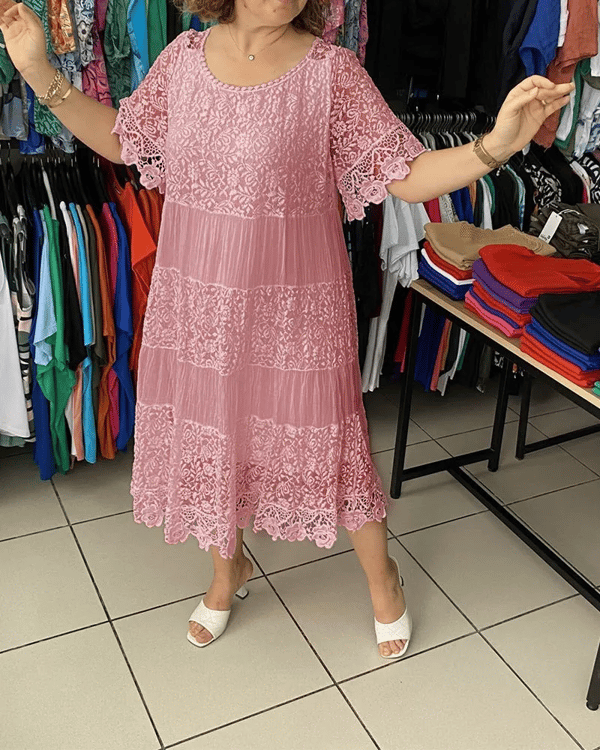 💝Μονόχρωμο κορώνα φόρεμα με κοντό μανίκι👗-GR