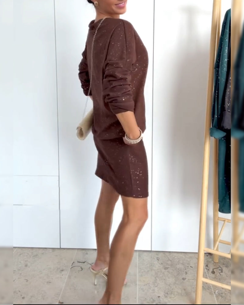 Suknelė su apvalia iškirpte ir subtiliu brokatu-LT