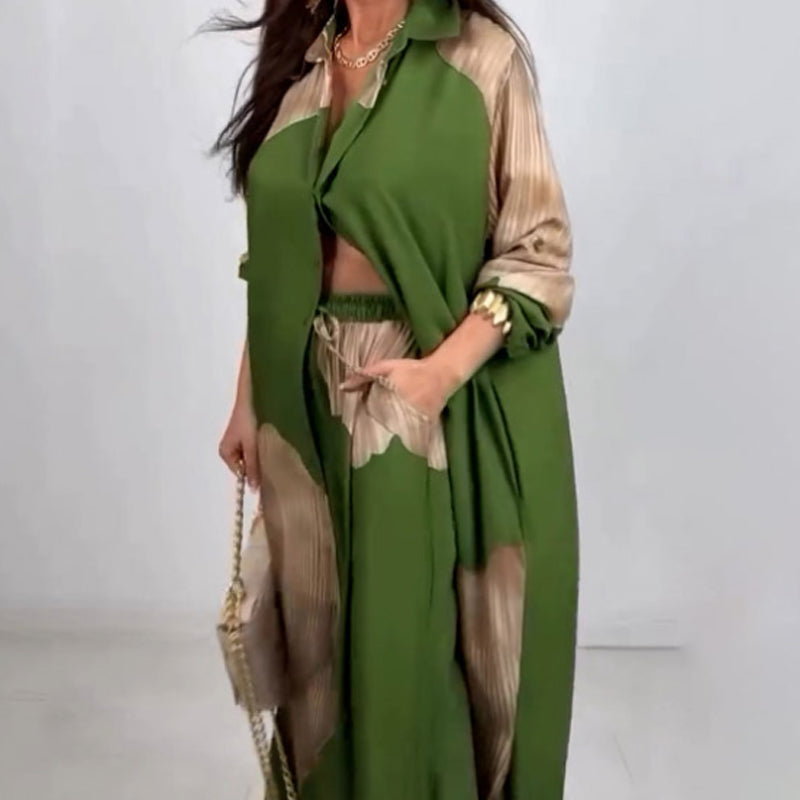 🌼Ένα κοντό πουκάμισο με στριφτό κουμπί και ένα σετ παντελόνι με κορδόνια-GR