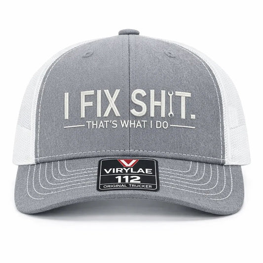 🛠️ Czapka truckerka „I Fix Shit” – zabawna czapka mechanika i naprawiacza