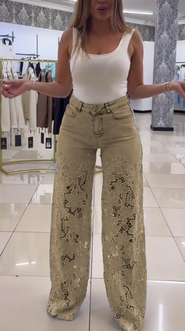 Dámske elegantné čipkované džínsy-SK