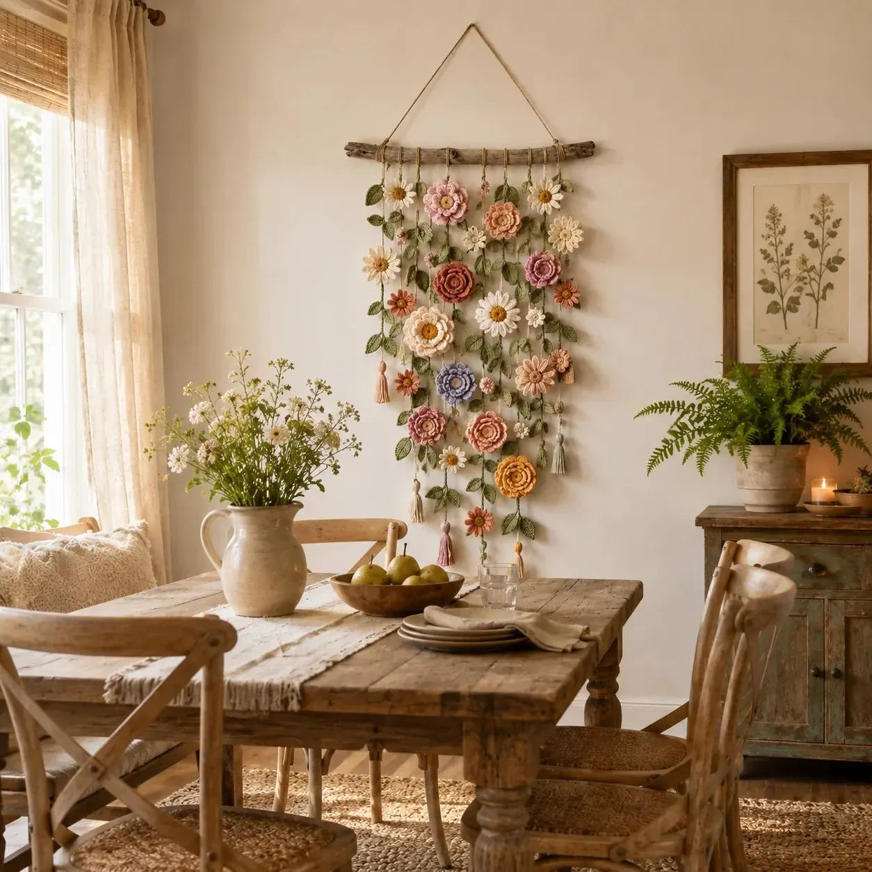 🌸Boho szydełkowa dekoracja ścienna z kwiatami