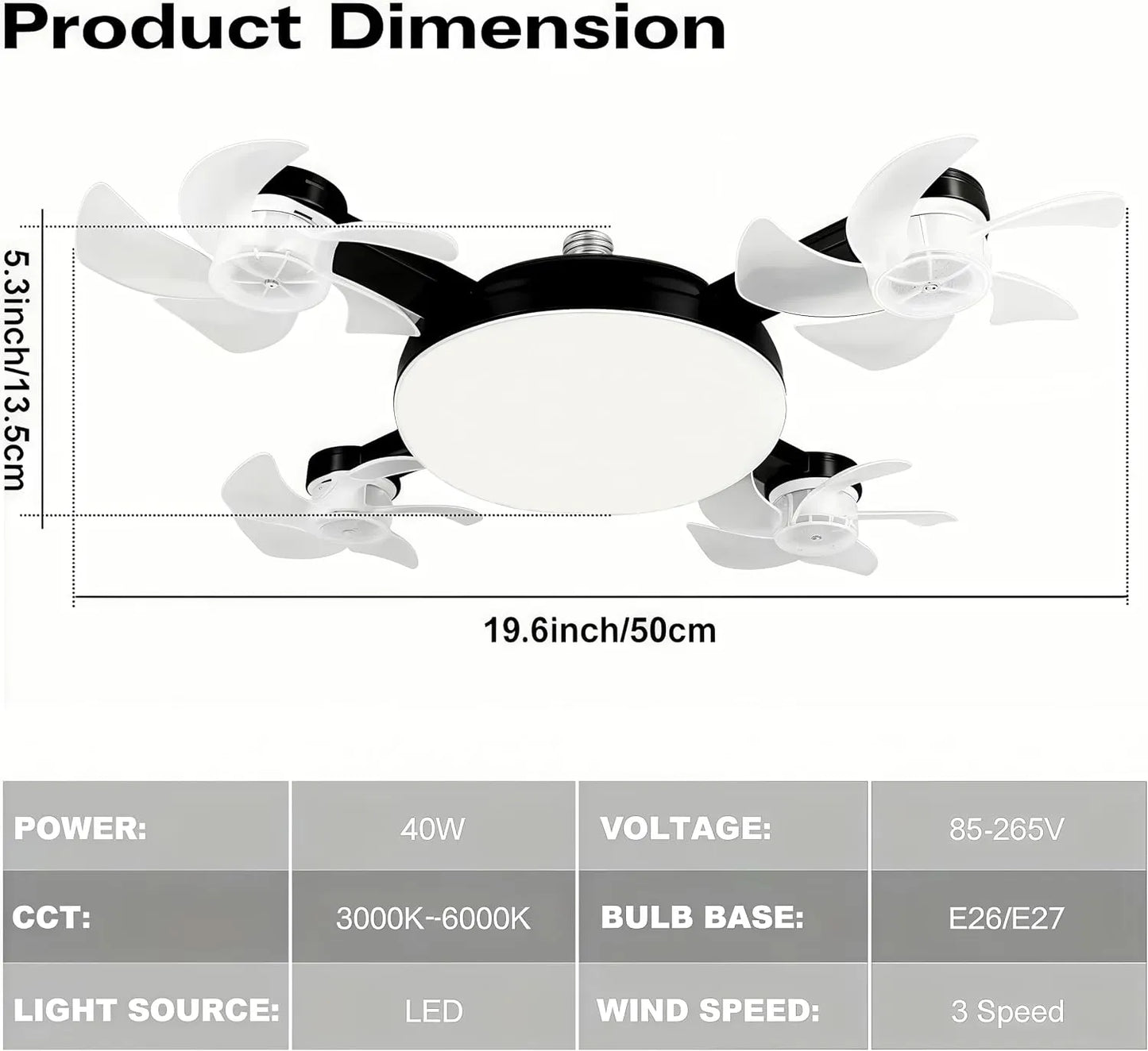 Nowoczesna lampa z wentylatorem sufitowym na gwint E27 (model 2026) – cichy wentylator LED 2 w 1 ze sterowaniem pilotem