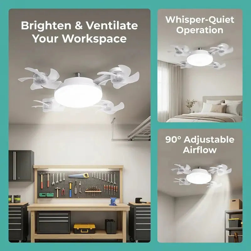 Nowoczesna lampa z wentylatorem sufitowym na gwint E27 (model 2026) – cichy wentylator LED 2 w 1 ze sterowaniem pilotem