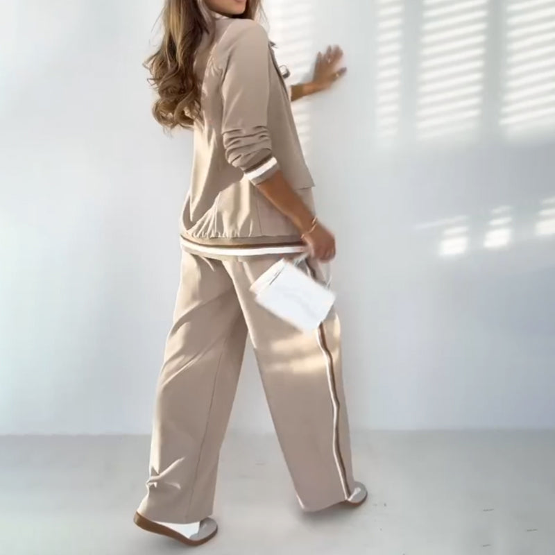 Γυναικείο casual σακάκι και φαρδύ παντελόνι-GR