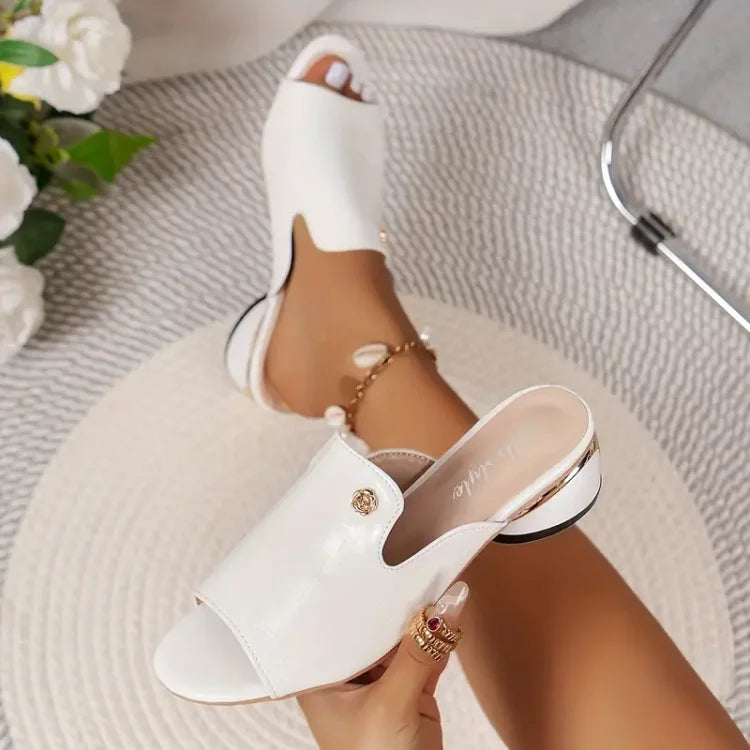 😍Τελευταία μέρα με έκπτωση 50%😍 - Μοντέρνα γυναικεία ορθοπεδικά δερμάτινα σανδάλια με ανοιχτά δάχτυλα και χοντρά τακούνια-GR