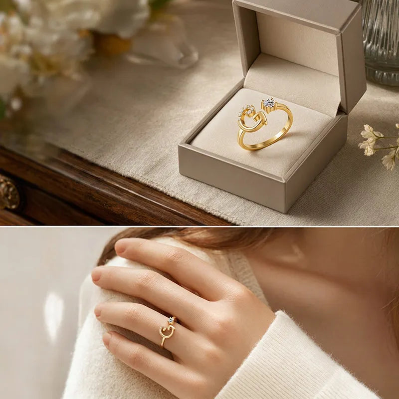 ⏳Ograniczona czasowo zniżka 50%⏰Regulowany pierścionek z inicjałem Sparkle dla kobiet💍