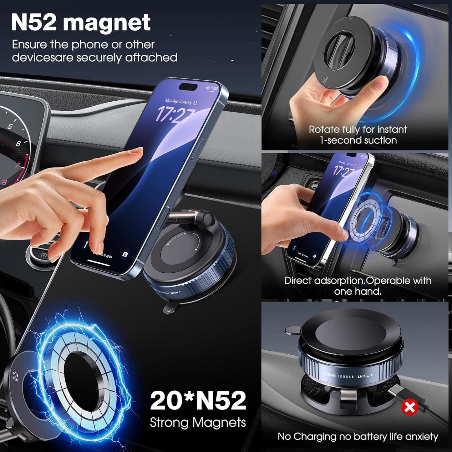 Magnetyczne uchwyty na telefon Woyuosn Vacuum do samochodu