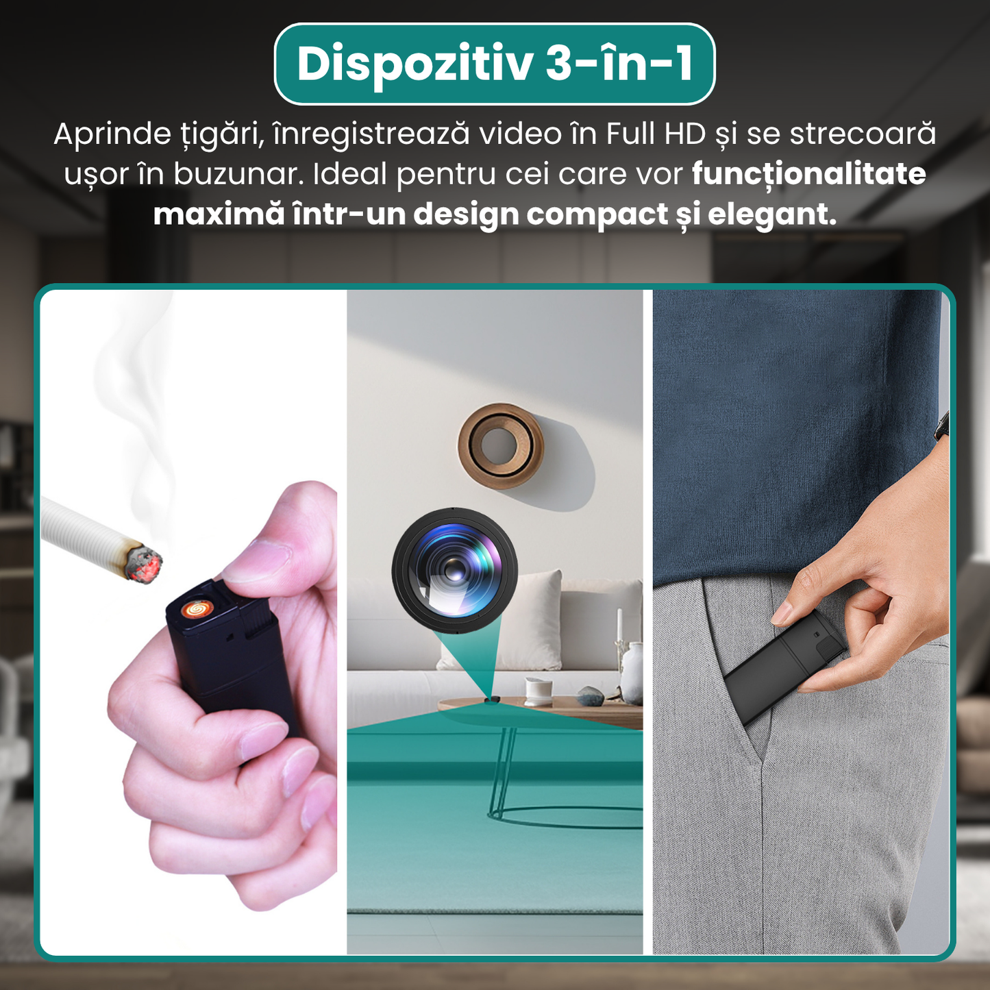 Žiebtuvėlis su paslėpta kamera, tikra elektrinio uždegimo funkcija, „Full HD 1080p“ vaizdo įrašymas, judesio aptikimas, ciklo įrašymas-LT