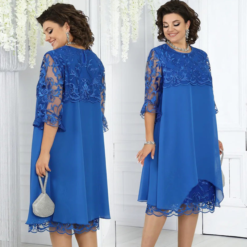 Dámske voľné čipkované midi šaty-SK