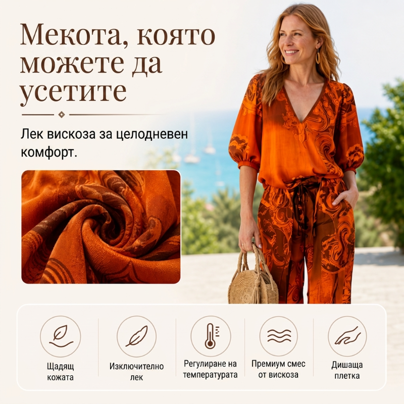 ❤️Komplet damski składający się z topu z dekoltem w serek i spodni w stylu retro🌿
