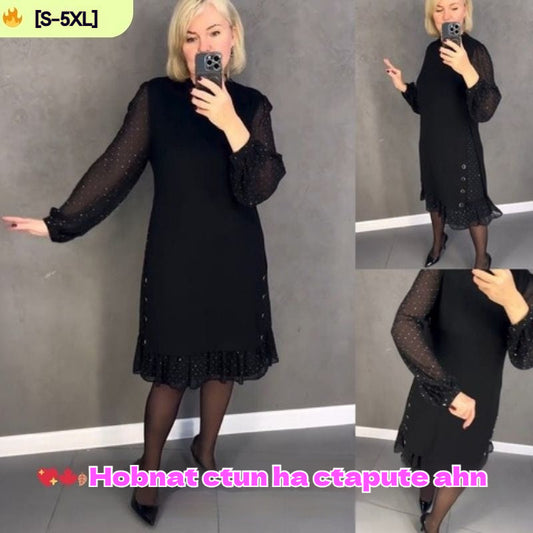 🔥👗[S~5XL]Nauja madinga, laisva suknelė su raukiniais, vienspalvė, ilgomis rankovėmis-LT