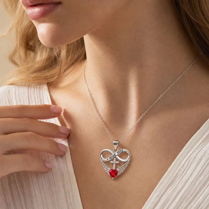 🎁Nowość na rok 2026 - 50% zniżki💥💖 Naszyjnik z serduszkiem, skrzydłem anioła i krzyżykiem „Kocham Cię na zawsze” 💖