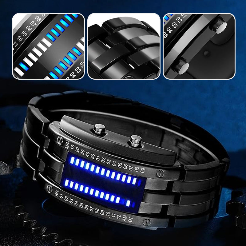 ⌚ TERAZ 50% TANIEJ! 🤓 Zegarek Cyberpunk Binary LED – „Tylko geekowie go rozumieją” – futurystyczny, wyjątkowy i przyciągający wzrok z niebieskim wyświetlaczem LED 💙