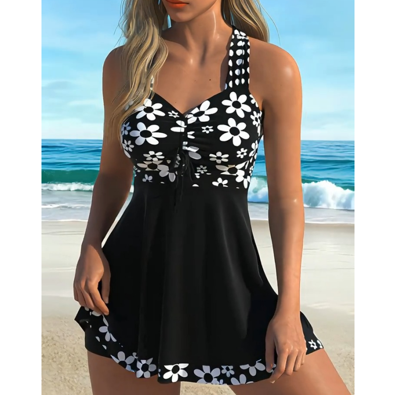 🌸 TERAZ 50% TANIEJ! ☀️ Damskie stroje kąpielowe typu tankini z kwiatowym nadrukiem i szortami – szybkoschnący materiał, wygodny krój i skromne krycie 🏖️