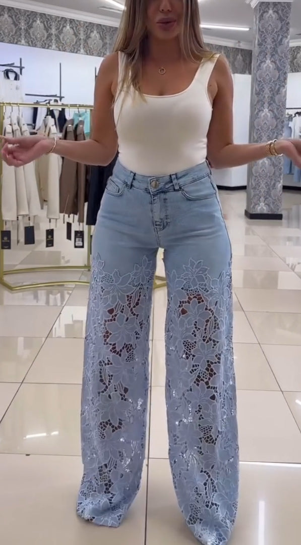 Γυναικείο κομψό δαντελένιο τζιν-GR