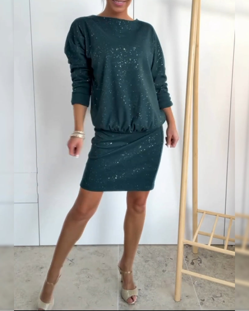 Suknelė su apvalia iškirpte ir subtiliu brokatu-LT