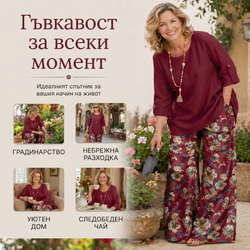 🌼🔥49% zniżki! Damski komplet w stylu boho z bawełny i lnu, z rękawami 3/4 i szerokimi spodniami