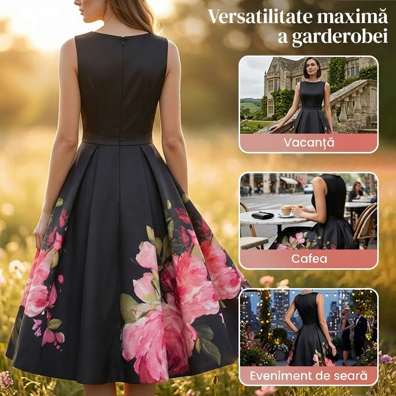 🌸Elegancka, bezrękawa, sukienka midi w kształcie litery A z kwiatowym nadrukiem👗❤️