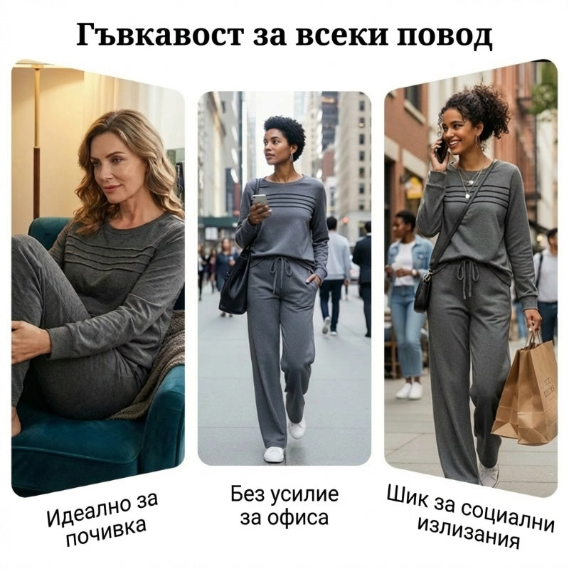 Damski zestaw casualowy - bluzka i spodnie z wiązaniem
