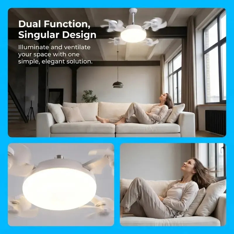 Nowoczesna lampa z wentylatorem sufitowym na gwint E27 (model 2026) – cichy wentylator LED 2 w 1 ze sterowaniem pilotem