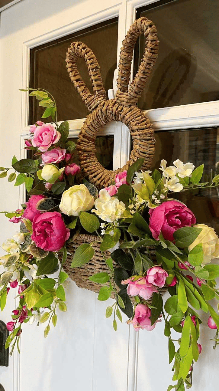 🔥 Kiškučio krepšelio pakabinamas sieninės kišenės pavasario dekoras-LT