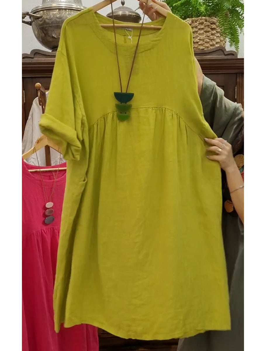 Γυναικείο φόρεμα με τσέπες από βαμβάκι και λινό-GR