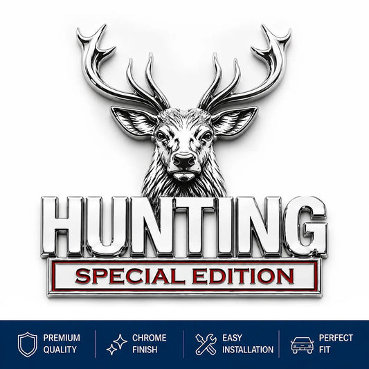 🦌 HUNTING Edycja Specjalna - metalowy emblemat 3D chromowany na samochód