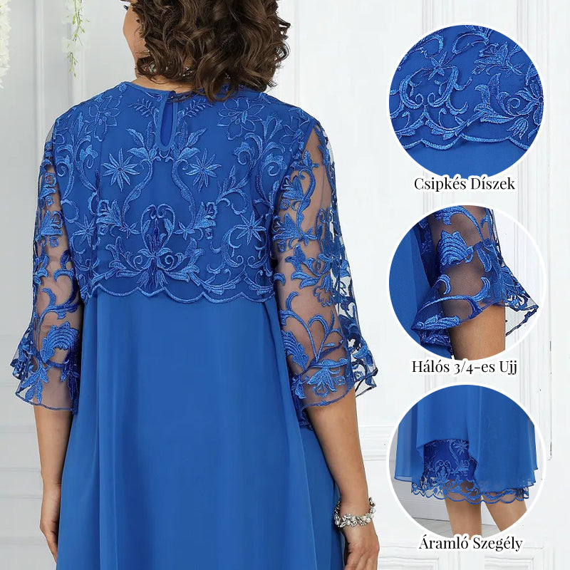 Moteriška laisva nėriniuota midi suknelė-LT