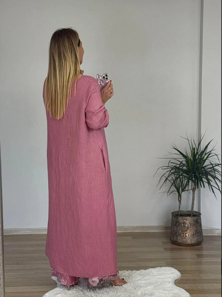 Ležérny nepravidelný top a nohavice so širokými nohavicami z bavlny a ľanu-SK