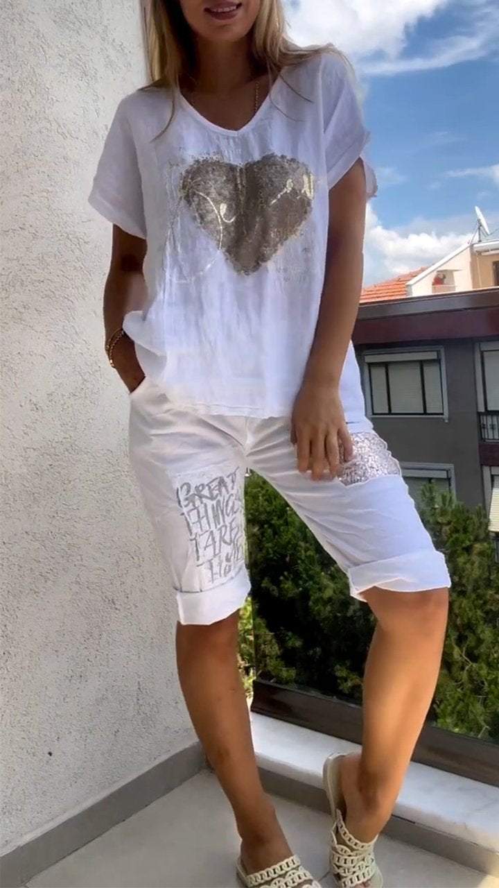 Casual κοστούμι δύο τεμαχίων με λαιμόκοψη V και χρυσό ανάγλυφο-GR