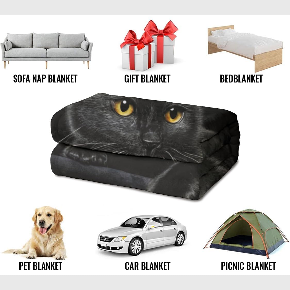 Žavinga flanelinė antklodė su juodos katės raštu-LT