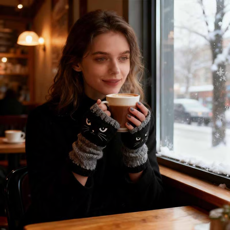 🐱 Mielos moteriškos megztos katės pirštinės🧤🧶-LT