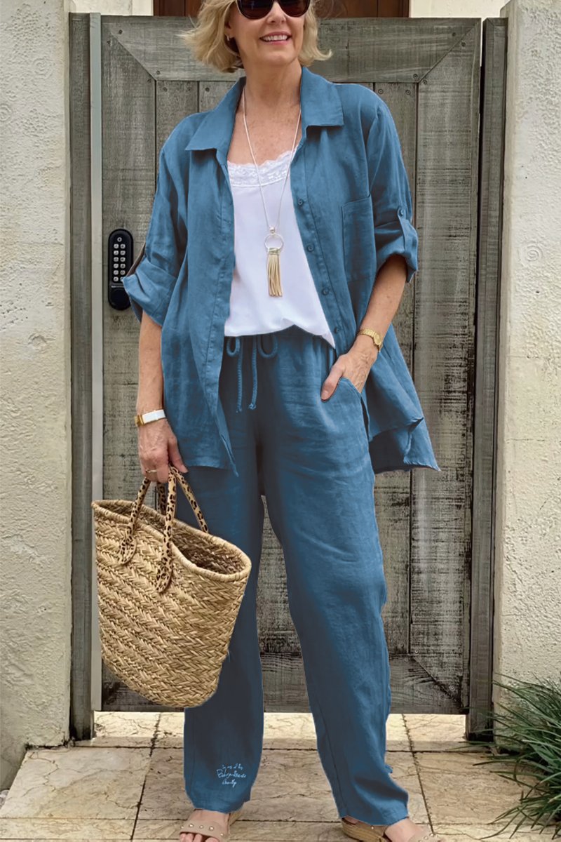 Dviejų dalių laisvalaikio marškinių rinkinys iš medvilnės ir lino-LT