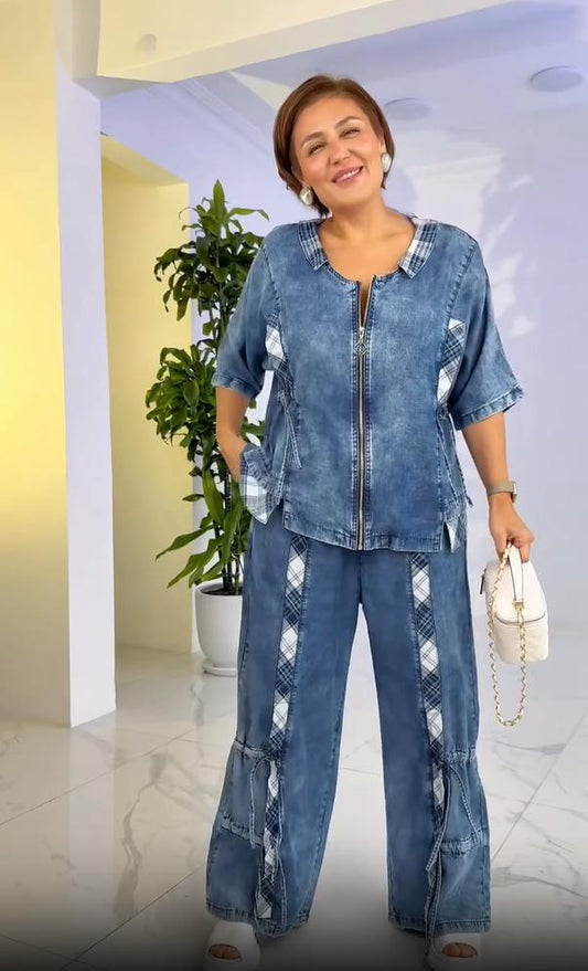 Moteriškos vasarinės madingos apvalios iškirptės kelnės su užtrauktuku-LT