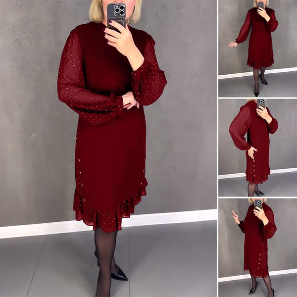 🔥👗[S~5XL]Nauja madinga, laisva suknelė su raukiniais, vienspalvė, ilgomis rankovėmis-LT