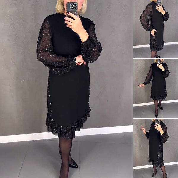 🔥👗[S~5XL]Nauja madinga, laisva suknelė su raukiniais, vienspalvė, ilgomis rankovėmis-LT