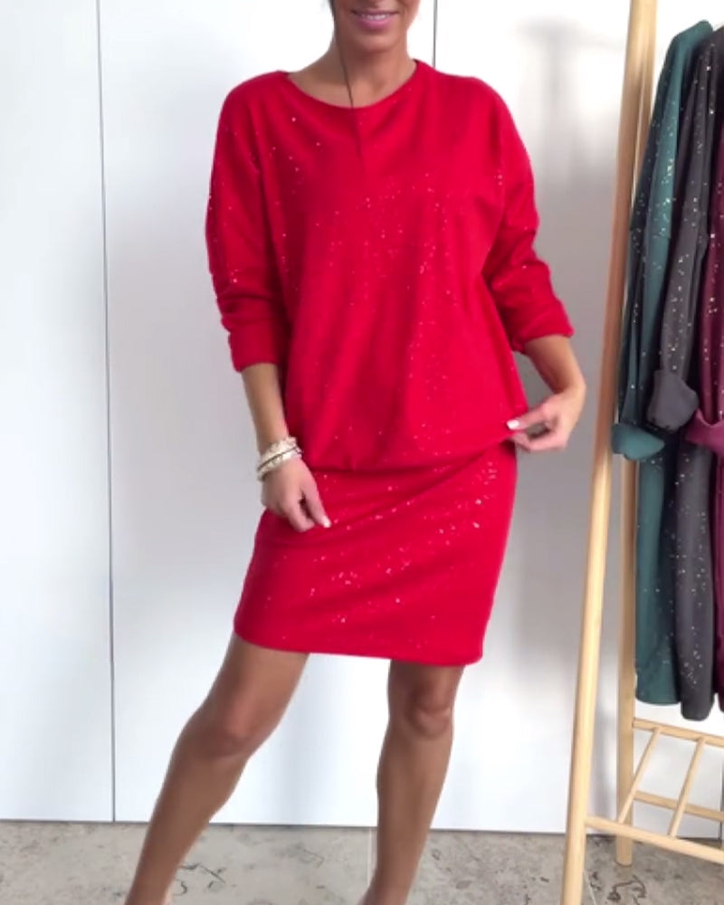 Suknelė su apvalia iškirpte ir subtiliu brokatu-LT