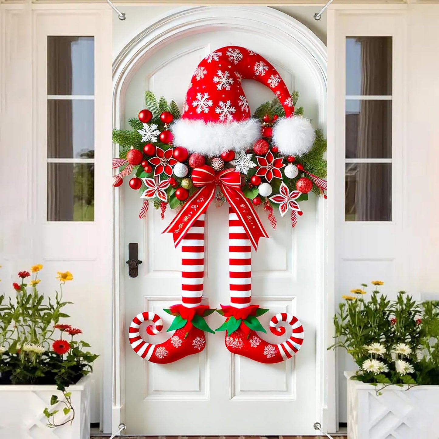 Kalėdinė juosta su elfo kojomis ant durų-LT