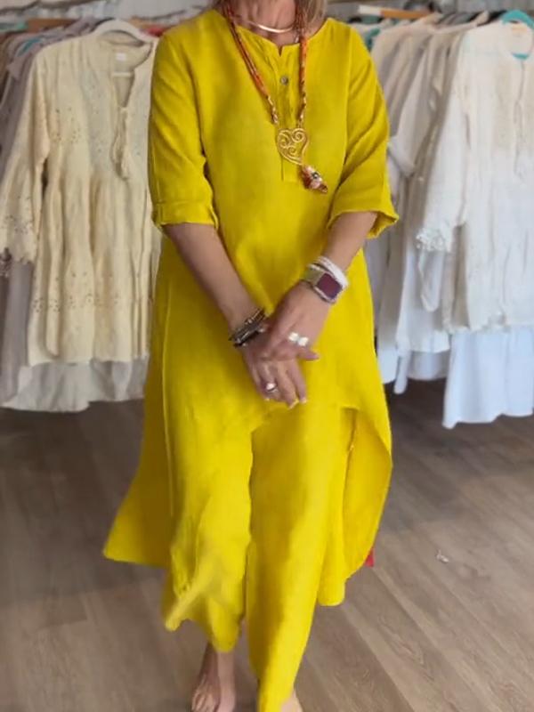 Moteriškas lininis kostiumas vienspalvis-LT